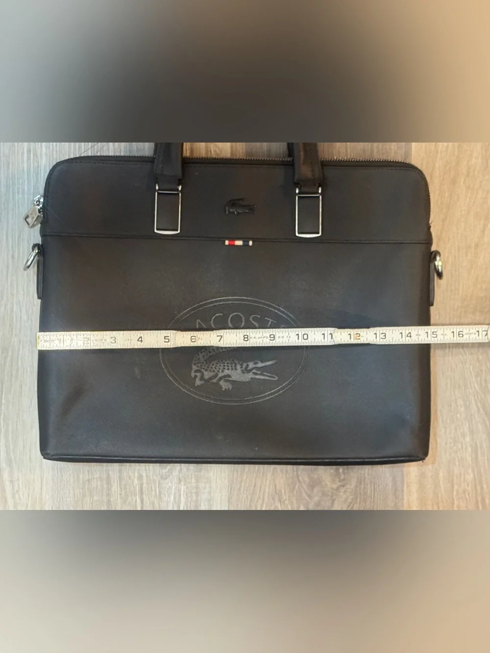 Lacoste Black Classic Briefcase 15” Laptop Bag w/ Double Handles Crossbody Strap